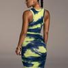Damen Herbst Sommer Ärmellos Bedruckt Figurbetont Schlank Paket Hüfte Kleid Weibliche Kleidung Streetwear