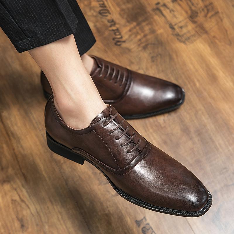Brock leather shoes engraved British style wedding groom shoes hair stylist wear-resistant breathable brown