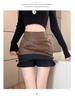 High-Waisted Black A-Line Irregular Leather Short Skirt for Women, Spring/Winter 2026