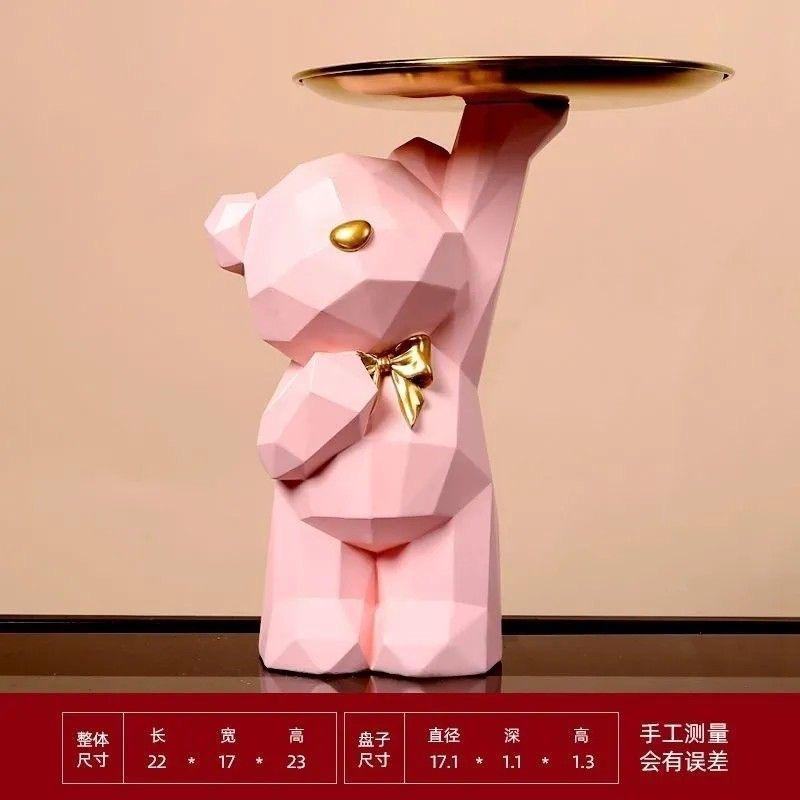 

Смола Милий Ведмідь Піднос для Зберігання Статуетка Настільні Прикраси Геометрична Статуетка Ведмедя Вхід Ремесла Декор для Офісу Кав ярні рожевий