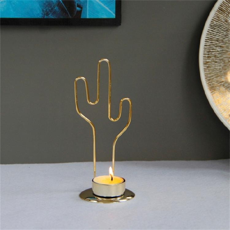 Golden Round Candle Holder Decorative Cactus Shape Iron Candlesticks for Parties