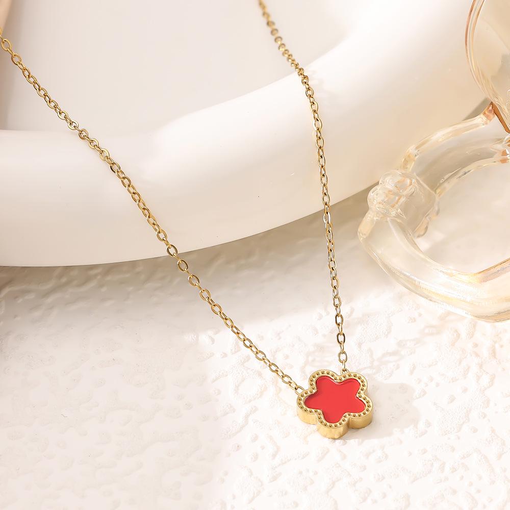 SHEIN 18K Gold-Plated Five-Petal Flower Jewelry Set: Bracelet, Necklace & Stud Earrings In Non-Fading Titanium Steel