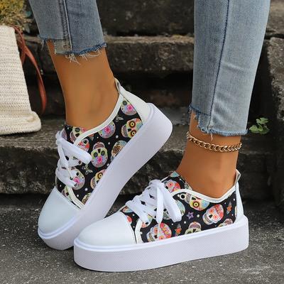 Large Size Canvas Shoes for Women's Printed Floral Casual Shoes Sneakers  Platform Shoes