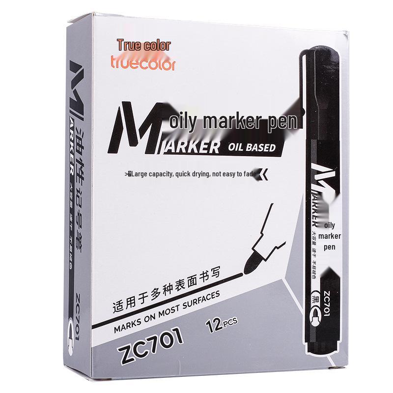 True Color Quick-Drying Waterproof Oil-Based Black Marker Pen with Durable Broad Tip for Special Marking.