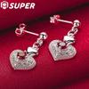 925 Sterling Silver AAA Zircon Heart Shaped Earrings Fashion Jewelry