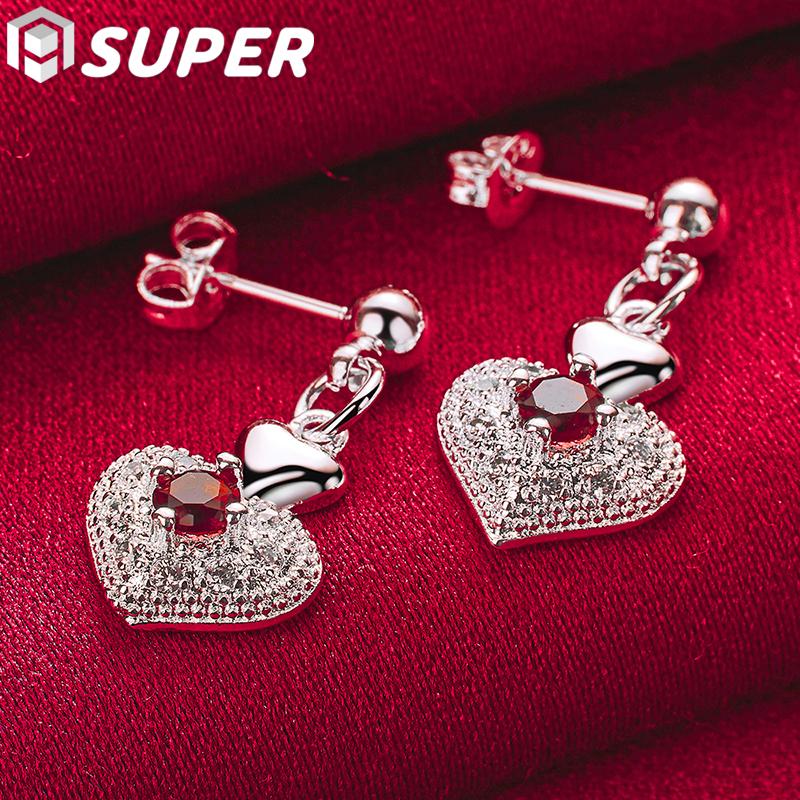 925 Sterling Silver AAA Zircon Heart Shaped Earrings Fashion Jewelry