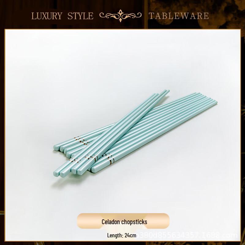 Jingdezhen Shadow Green Celadon Gold-Edge Chopsticks Set
