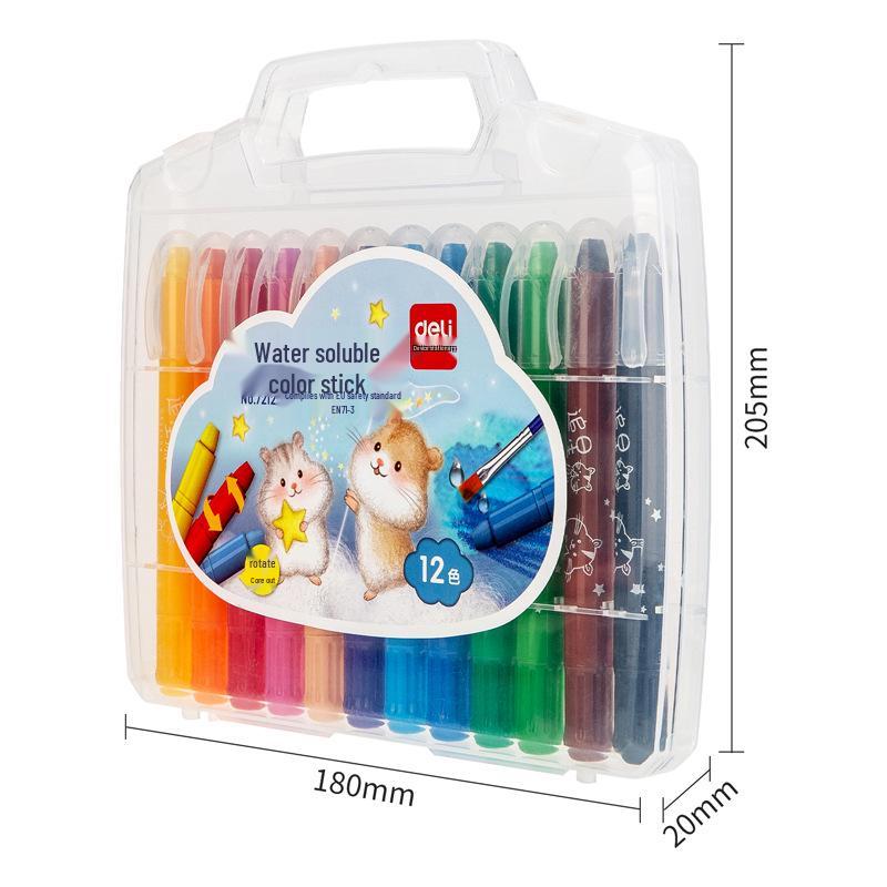 Deli 72126 Twistable Oil Pastels – 12 Vibrant, Water-Soluble Colors for Children's Painting and Student Art.