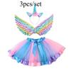 3pca/set Halloween Costume Set with Unicorn Horn Hairband and Angel Wings Polyester Tulle Party Performance Outfit for COS Play