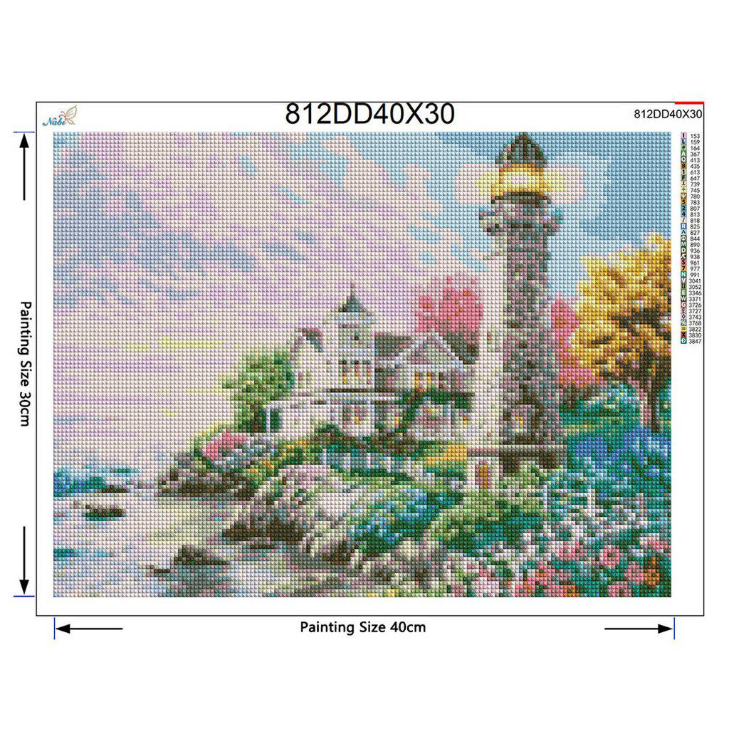 Diamond Embroidery Landscape 5D DIY Lighthouse Full Round Drill Seaside Picture of Rhinestones