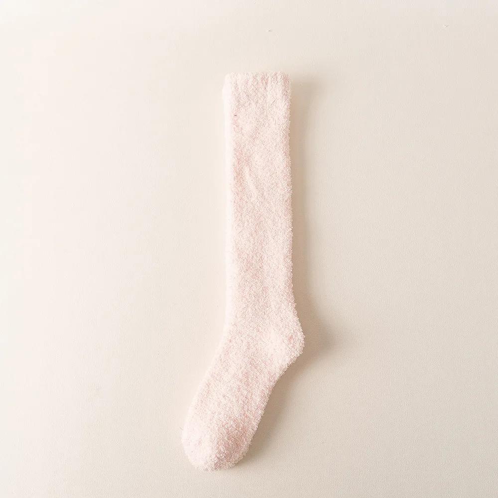 New Soft Coral Fleece Women Stockings Winter Solid Color Warm Thigh High Stockings Home Keep Warm Over Knee High Long Socks