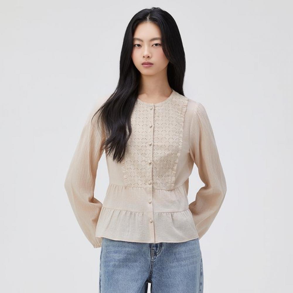Thursday Island Eyelet Colorblock Frill Blouse T262mbl136w