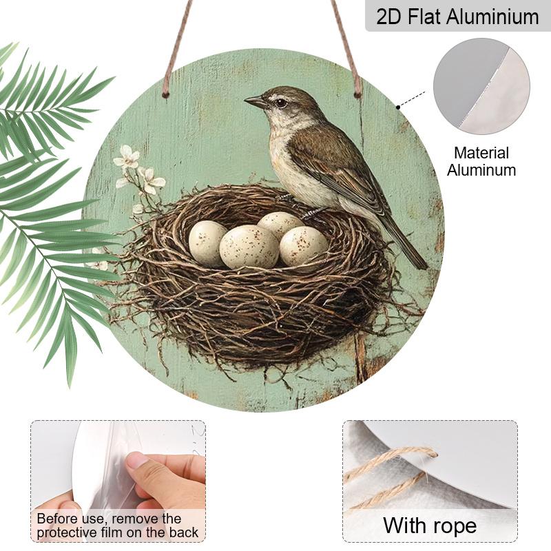 2D Flat Aluminum Retro Bird's Nest and Egg-Themed Wall Decor Rustic Style 7.87 Inches X 7.87 Inches Perfect for Homes, Studios, Cafes, Gardens, Front