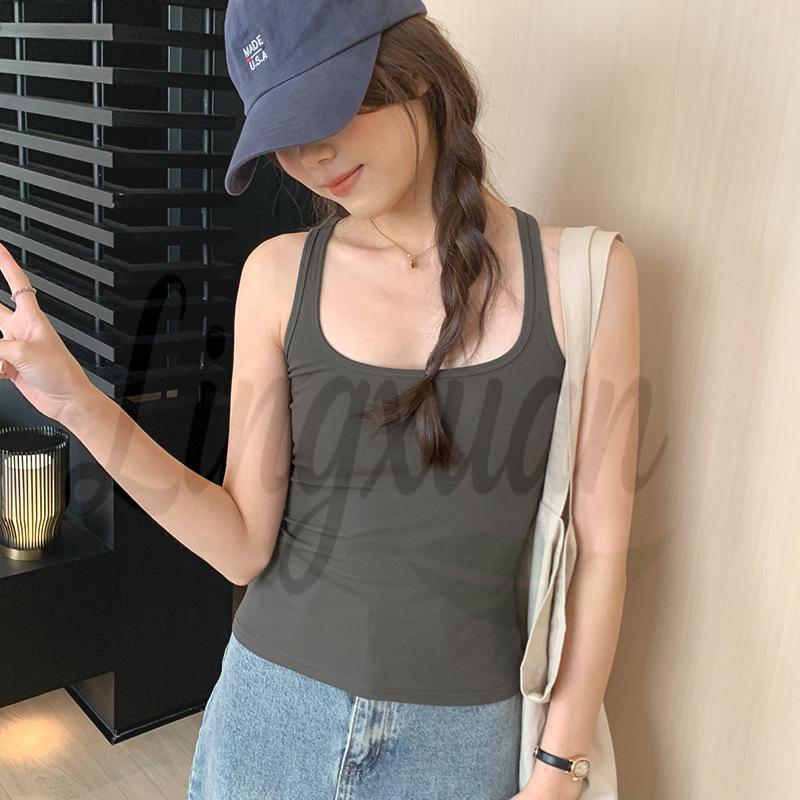 Solid Color Square Neck Camisole Vest - Women s Slim Sleeveless Summer Top S