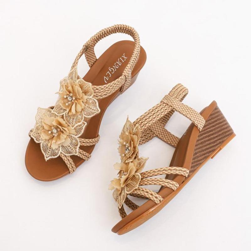 Wedges Roma Shoes for Women 2025 Summer Bohemian Flower Vacation Beach Sandals Size 36 42 Sandalias De Mujer Women's Sandals