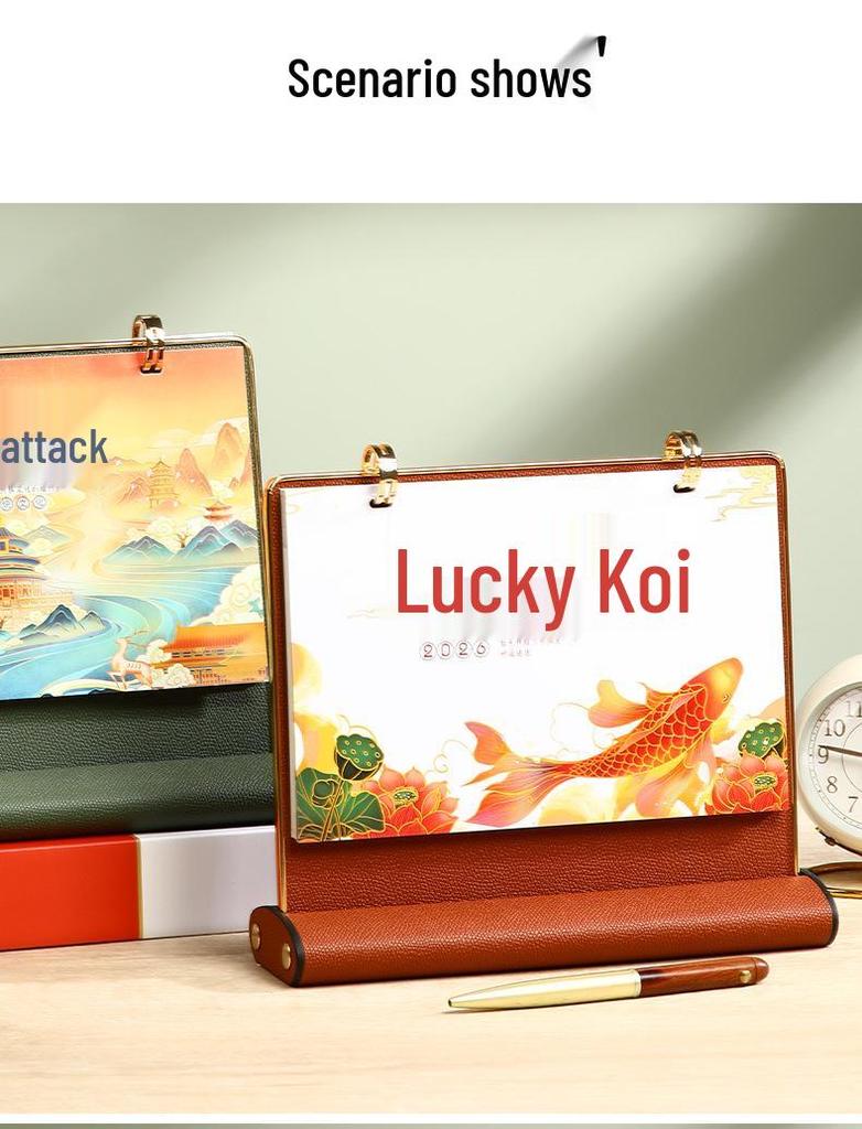 Personalized 2026 Leather Desk Calendar and Notepad Planner with Custom Logo