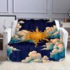 Golden Sun and Clouds On Starry Sky Patterned Flannel Blanket Perfect for the Bedroom Living Room, Sofa, or a Little Nap