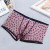 Men Boxer Underwear Elastic Mid-rise Perspective Hollow Mesh Design Boxer Briefs Heart Pattern Underwear Anniversary Gift