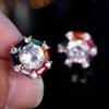 Cute Rainbow Zircon Stud Earrings for Women Luxury Gold Silver Color Wedding Jewelry Gift