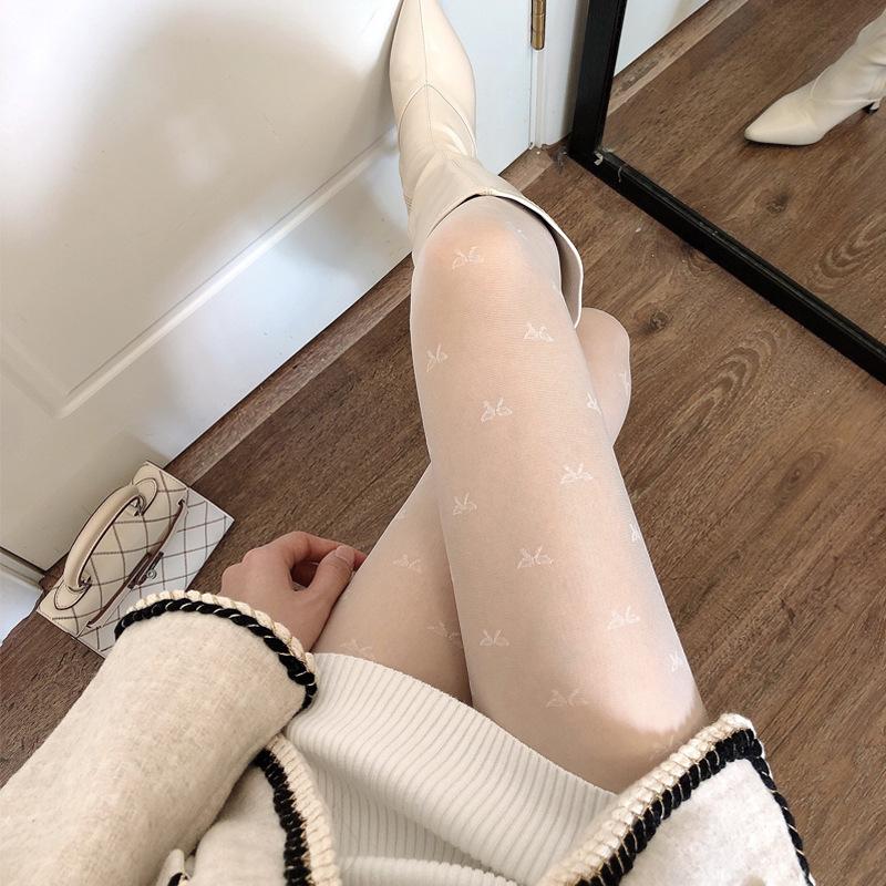 New spring and summer ultra-thin white stockings jk jacquard love stockings meat-through lace sexy pantyhose black silk
