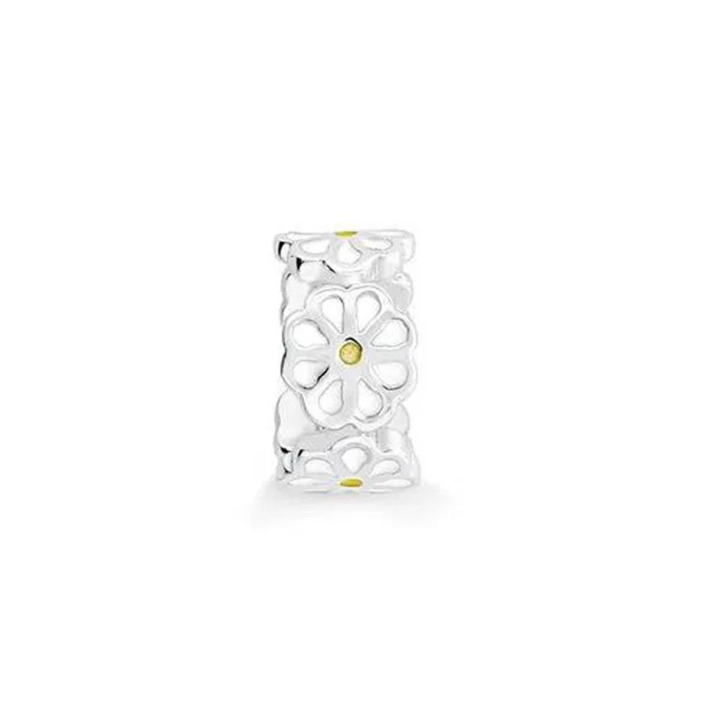 New Shining Zircon Love Heart Spacer Bead 925Silver Pendant for DIY Bracelet Flower Charm Women Jewelry Making