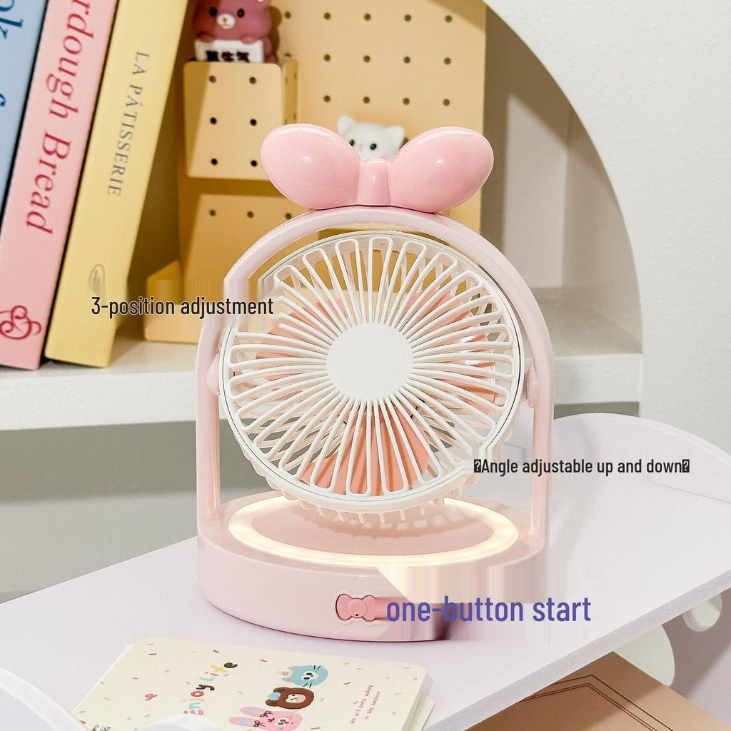 High-Value USB Bowknot Night Light Adjustable Fan: Portable Multi-Function for Office and Dorm