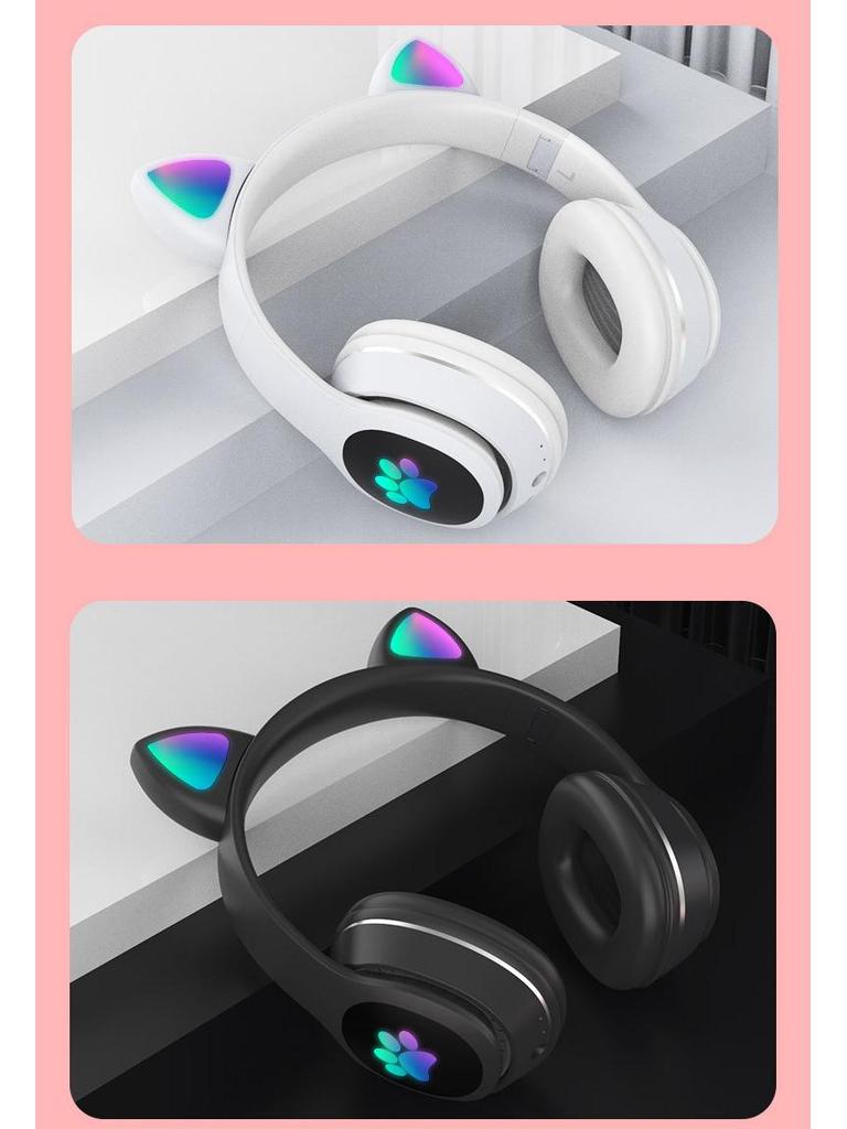 Cute Luminous Cat Ear Bluetooth Headphones for Kids - Trendy Wireless Headset for Girls