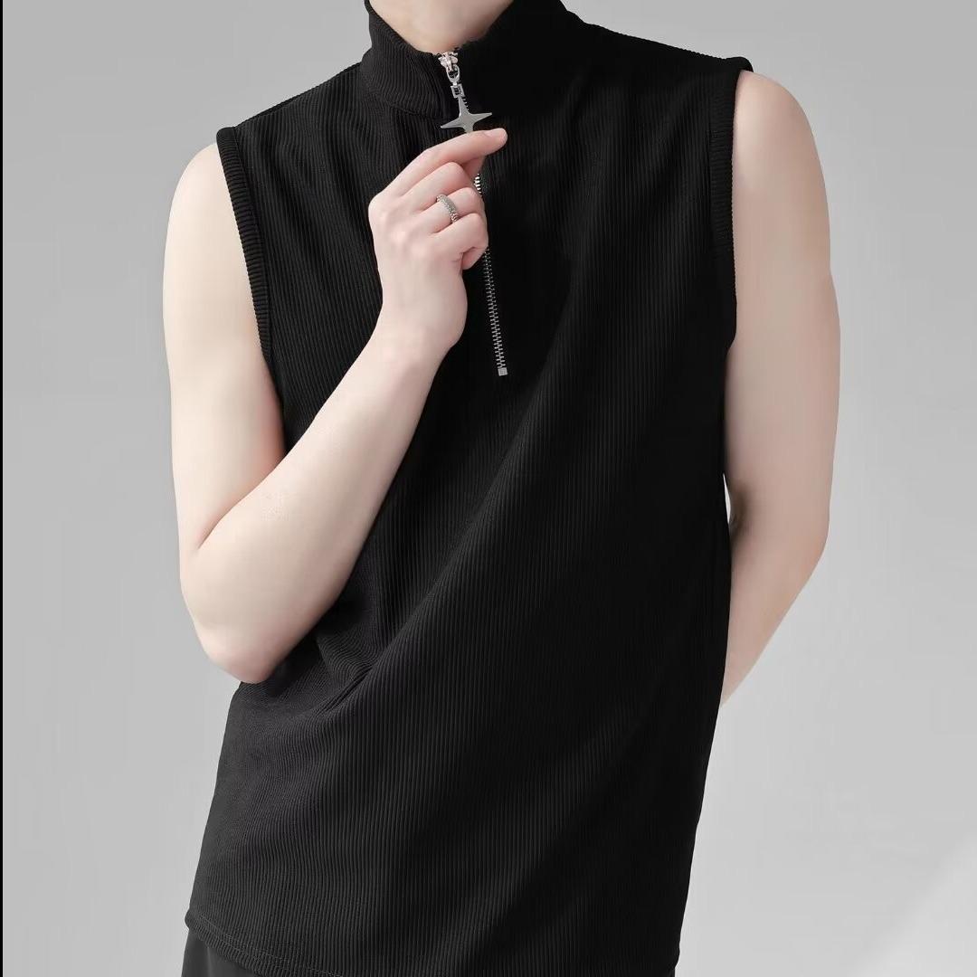 

Мужской спортивный жилет без рукавов в корейском стиле со складками - однотонный, модная летняя повседневная одежда XL чёрный