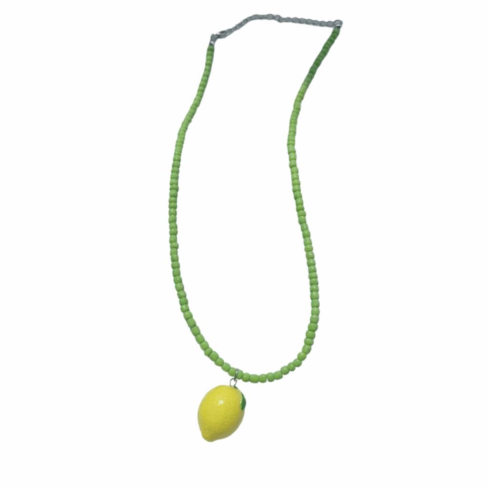 Dopamine Colored Fresh Fruit Necklace Watermelon Strawberry Dopamine Bead Necklace Lemon Tomato Y2K Clavicle Chain Summer