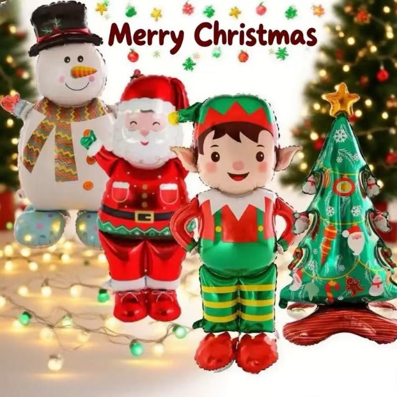 1Pcs Santa Claus Snowman Navidad Large Standing Balloon Year Gingerbread Man Standing Christmas Foil Balloons Party Supplies