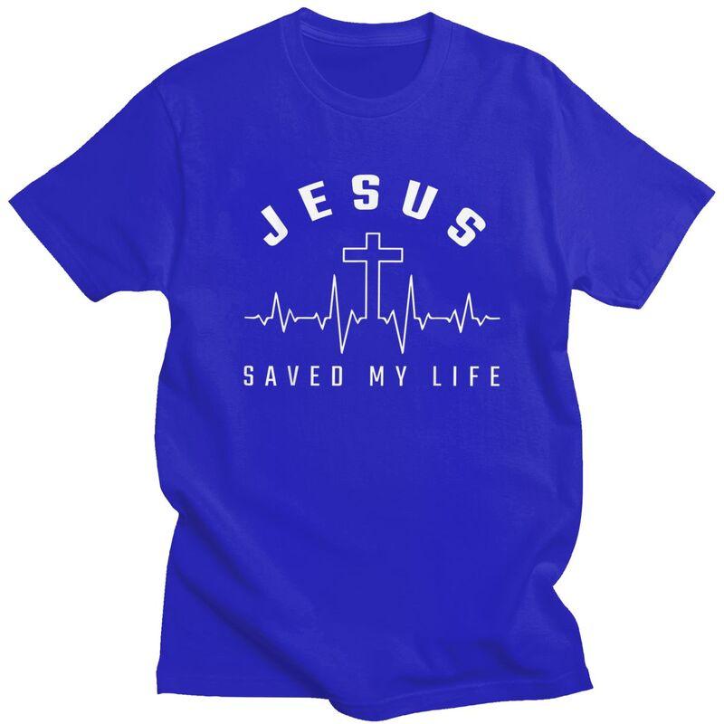 Individuelle Jesus Hat Mein Leben Gerettet T-Shirts Herren Kurzarm T-Shirt Cooles Christliches Religiöses Glaubens-T-Shirt Schlanke Passform 100% Baumwolle T-Shirts