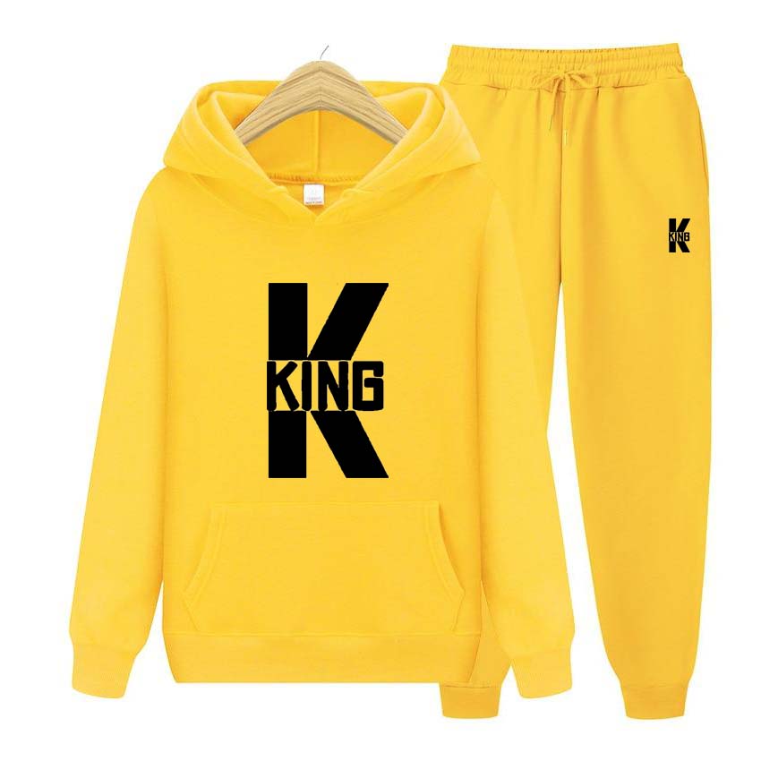 King Print Tracksuit 2 Pieces Set Long Sleeve Sweatshirts for Men Women Sport Suit Hooded Pullover Sweatshirt Top Coat