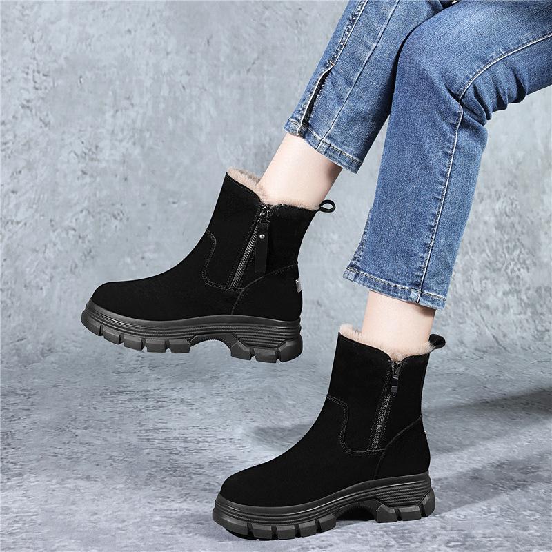 

Snow boots women s fleece integrated winter new fleece thickened short boots non-slip thick-soled warm cotton shoes 35