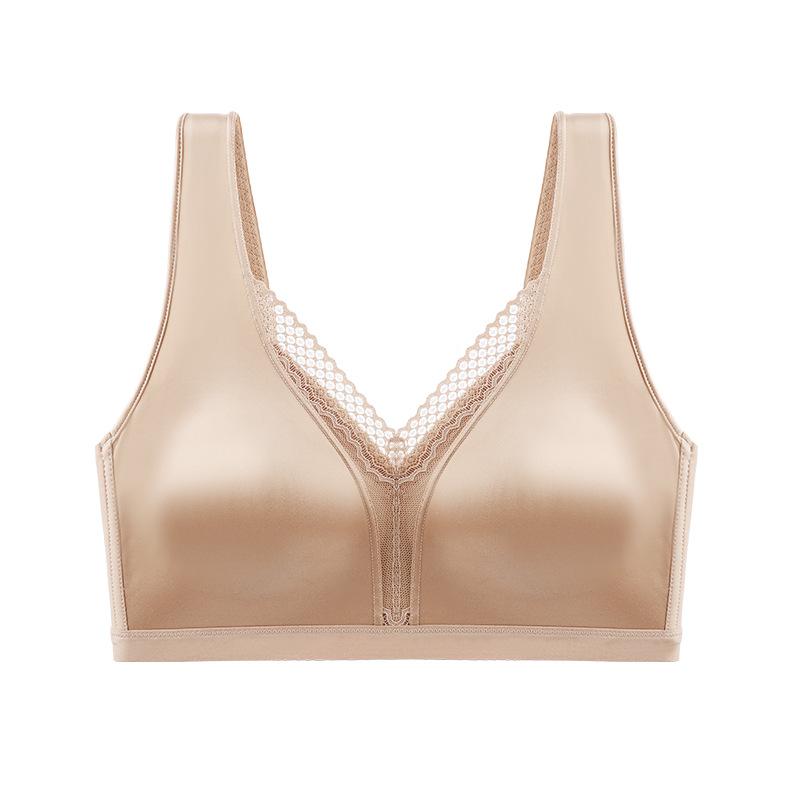 Thin Cup, Light Luxury Forged Face, Sexy Lace, Big Breasts, Small and Seamless Women's Wide Shoulder Straps, Double Breasts