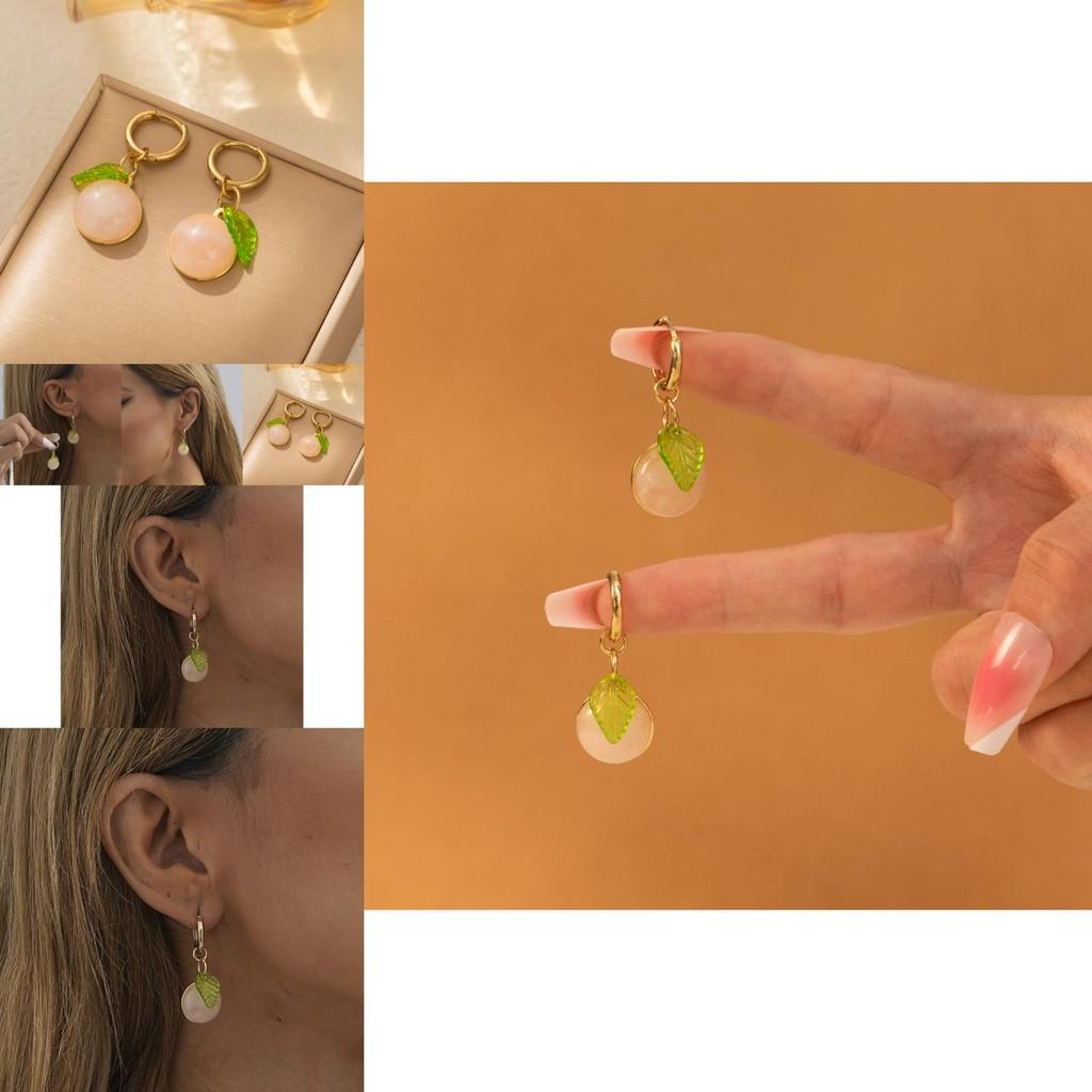 Trendy Geometric Leaf Peach Earrings In Pink For Women Winter 2023 Collection