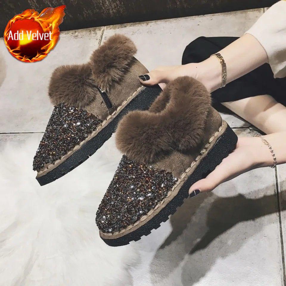 

Fashion Sequins Flat Booties Winter Round Toe Women s Snow Boots Sale Plush Warm Footwear New Rock Fashion 2025 Y2k Furry Ladies Shoes 36