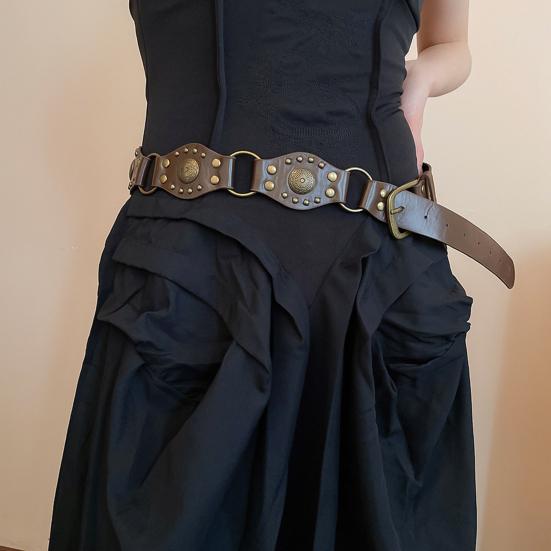 Retro Women Belt Bohemia Style Alloy Imitation Leather Waist Chain Dresses Shirts Tops Waist Belt Clothing Accessory