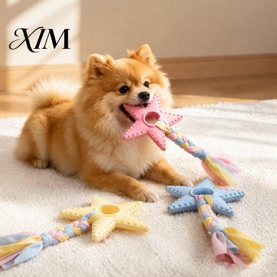 Bite Resistant Dog Toy Star Shaped Chew Toy, Pet Boredom with Braided Cloth Strip, Aggressive Chewer Teeth Cleaning Teething