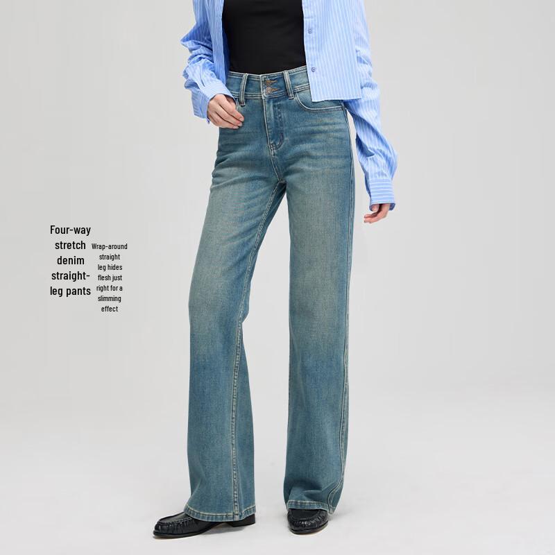 

Fengxun Women s High-Waist Four-Way Stretch Straight Wide-Leg Jeans 29