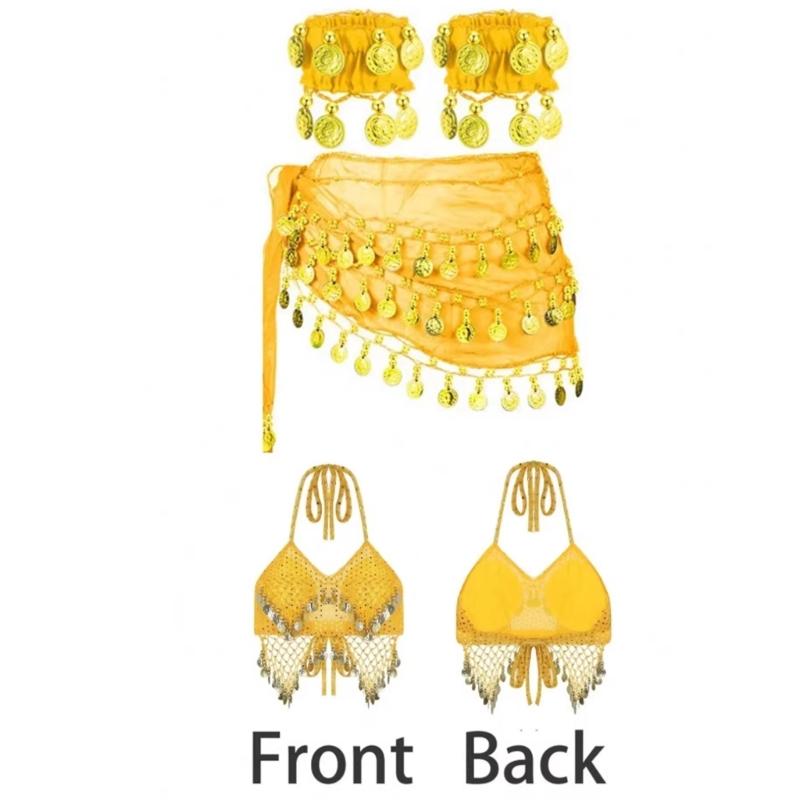 Indian Dance Costume Set With Swinging Fringe And Shimmering Waist Chain For Belly Dance Shows