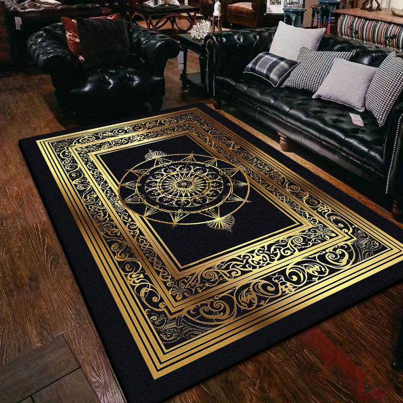

Преміальний Золотий Бордюр Домашній Декор Розкішні Килими для Вітальні М який Фланелевий Килимок для Кавових Столиків Легко Чиститься Нековзний Килим для Кімнат 60*90cm