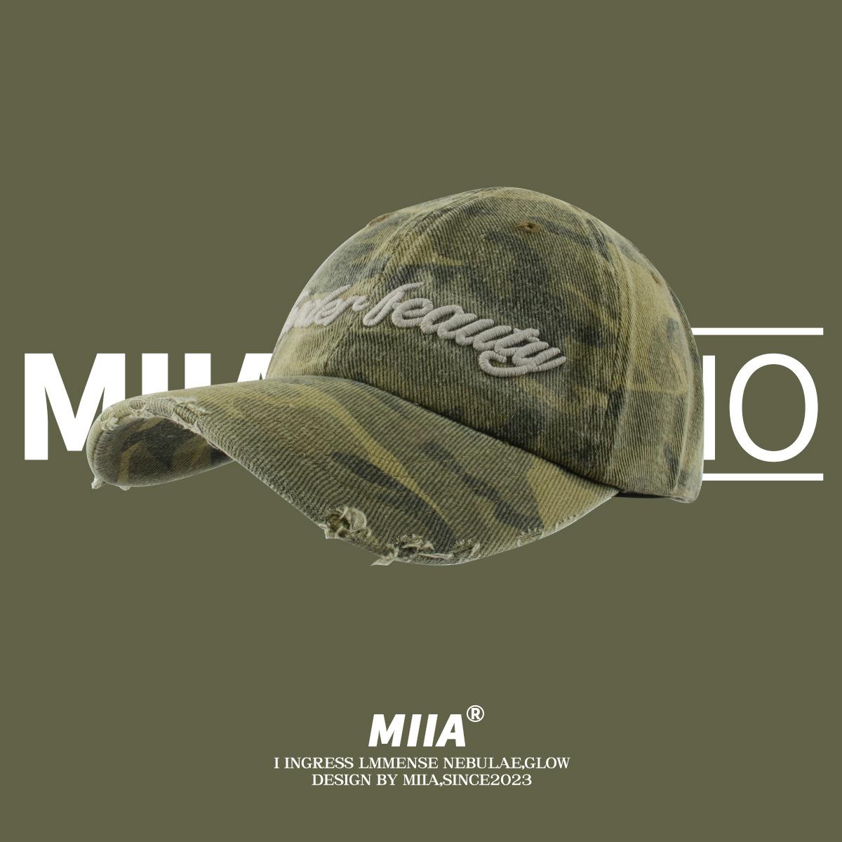 

Unique and cool letter-printed ripped baseball cap for men and women, spring/summer trendy versatile camouflage sun-shading cap Adjustable