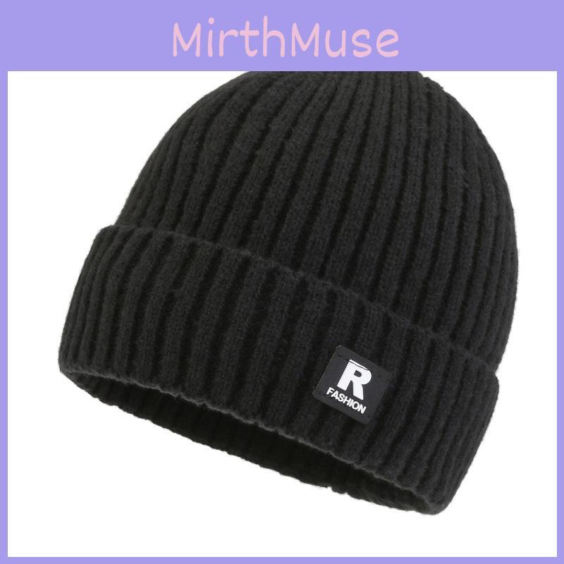Knitted Hat For Men With Letter R Design Warm Windproof Winter Cap For Casual Style