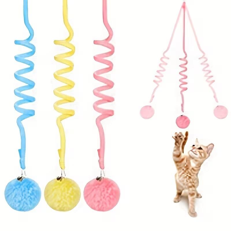 Retractable Cat Toy With Elastic Rope & Fluffy Balls Hanging Door Swing Feather Toy A Self-entertainment And Cat-teasing Wonder