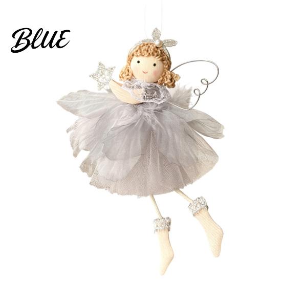 Fairy Tale Style Tree Ornaments Angel Doll Hanging with Lace Mesh And Glitter Wings for Christmas Dreamy New Year Home Decor Decoration Fabric