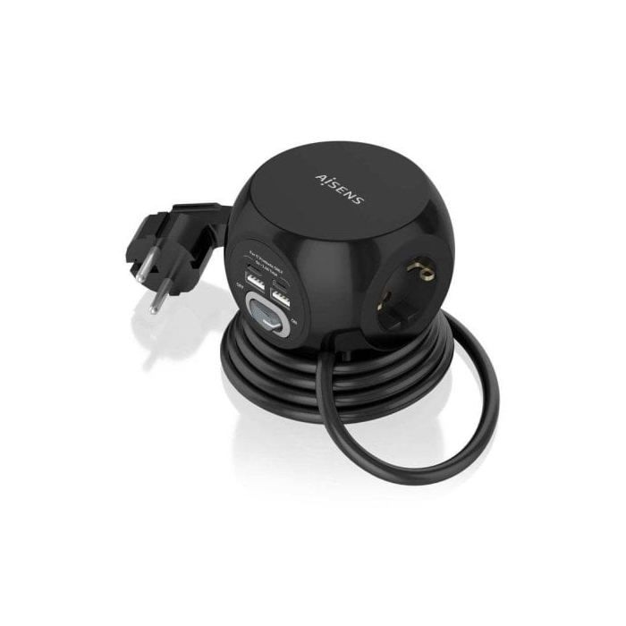 Réglette Multifonction - AISENS - ASPS-2A2C04-W - 3 Prises - 2xUSB-C/2xUSB-A - 1.4m Noir