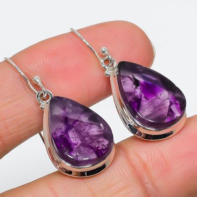 Natural Brazilian Amethyst Gemstone 925 Solid Sterling Silver Earring 1.50" F6f91