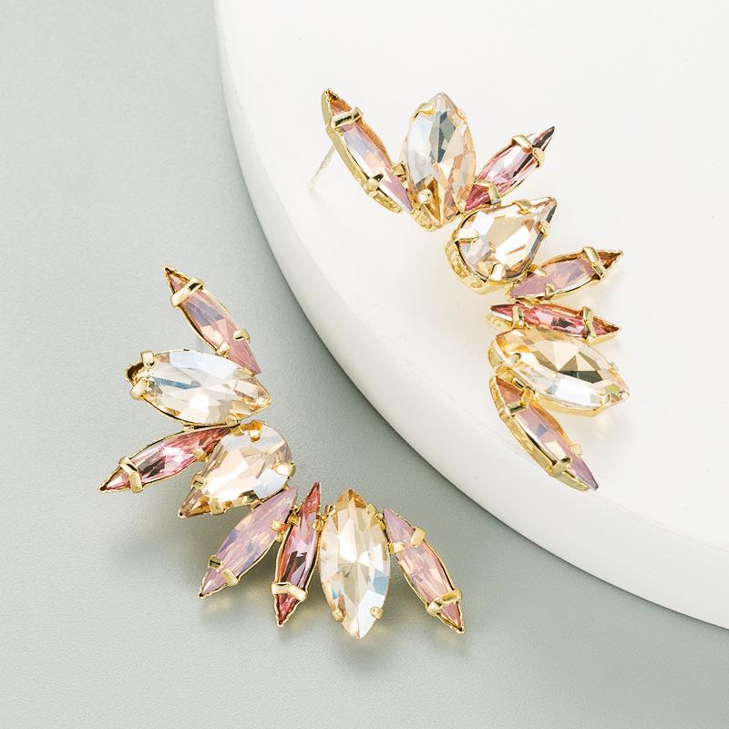 Women's Stud Earring Mulit Color Rhinestones HalfSide Flower Earrings Alloy Ctystal Chic Earrings