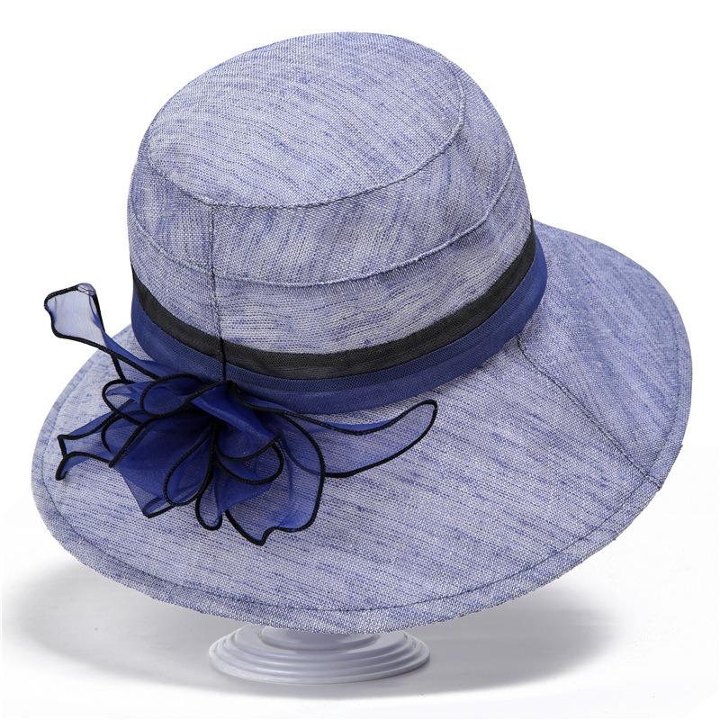 Elegant retro light basin hat women's summer breathable sun hat foldable flower wide edge sun protection hat