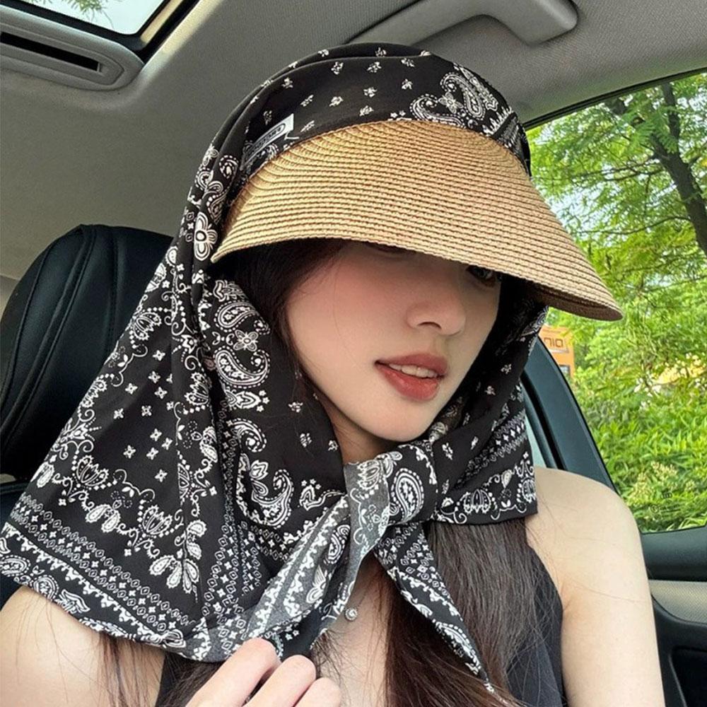 Korean Style Headscarf Hat Outdoor Camping Style Sun Protection Hat Y2K Hip-Hop Scarf Hat Wide Brim Uv Protection Baseball Cap
